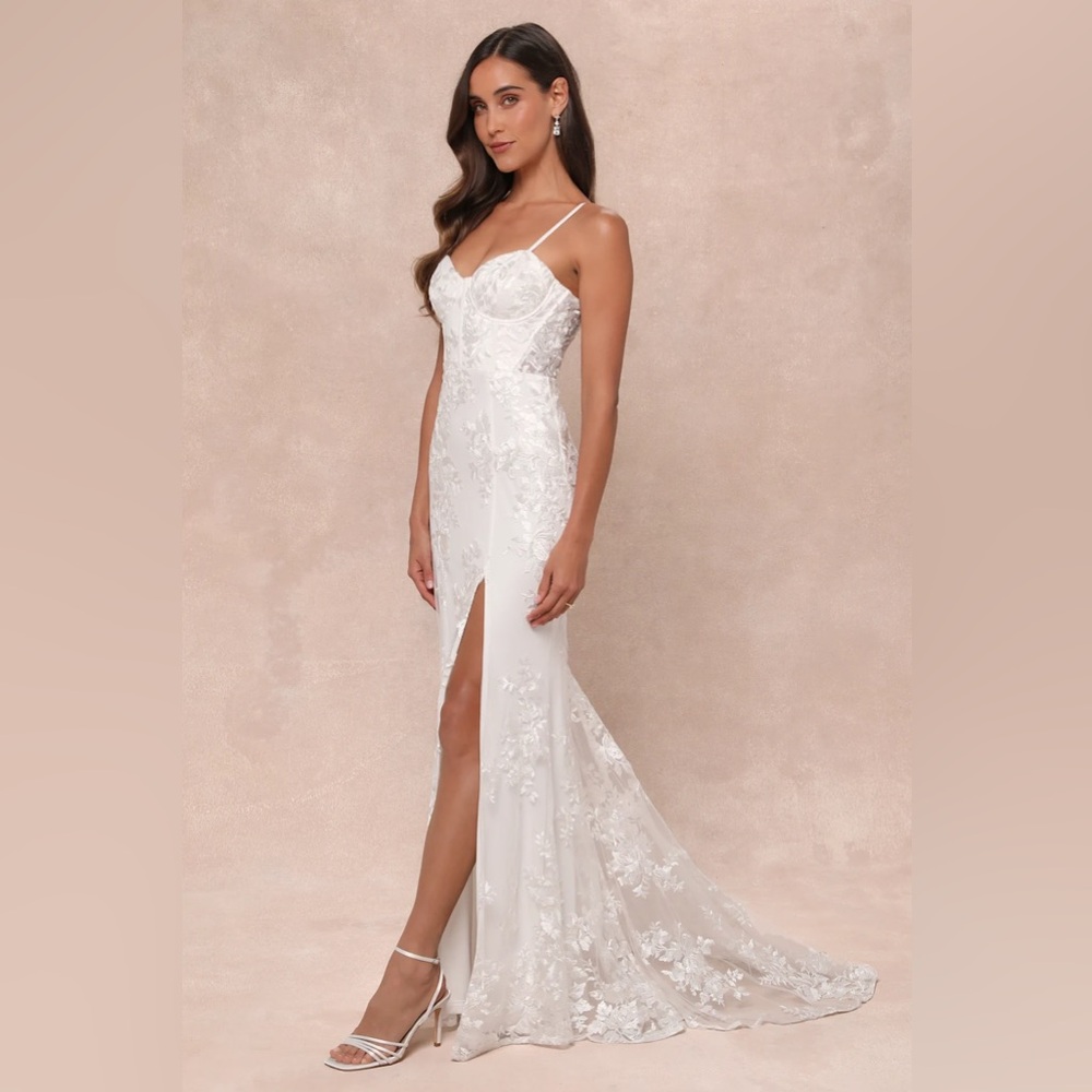 Lulus Ethereal Elegance White Embroidered Lace-Up Maxi Dress